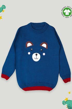 Animal Print Wool Round Neck Kids Sweater - Blue