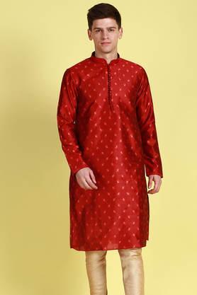 Embellished Art Silk Regular Fit Men's Kurta - Red