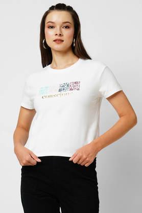 Solid Cotton Round Neck Women's T-Shirt - White