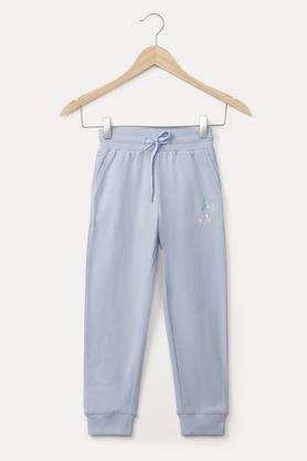 Solid Cotton Regular Fit Girls Track Pants - Powder Blue