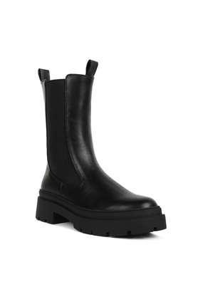 pu-slip-on-women's-casual-wear-boots---black