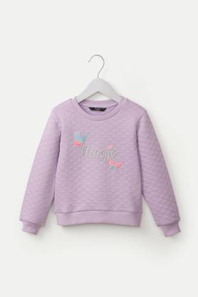 Printed Cotton Blend Round Neck Girls Sweatshirt - Lilac