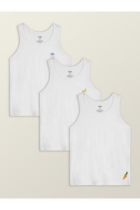 Solid Cotton Blend Relaxed Fit Boys Vest - White