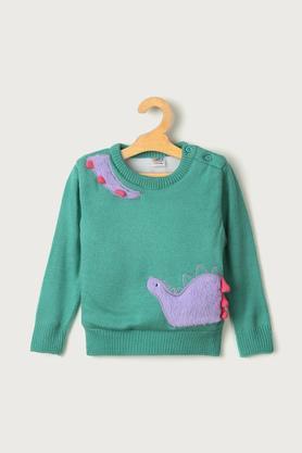 Solid Acrylic Regular Fit Infant Girls Sweater - Green