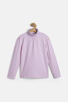 Printed Cotton Turtle Neck Girls Sweatshirt - Lilac
