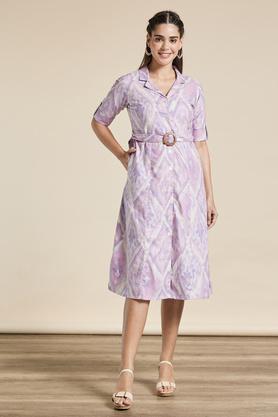 printed-cotton-blend-women's-midi-dress---lavender