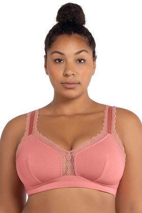 Non Wired Fixed Straps Non Padded Womens Bralette - Pink