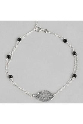Leaf and Black beads 925 Sterling Silver Anklets