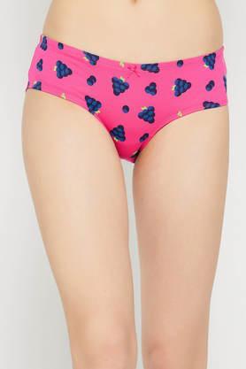 Mid Waist Fruit Print Hipster Panty in Hot Pink with Inner Elastic - Cotton - Pink