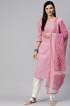 Printed Cotton Regular Fit Women's Kurta Set - Pink
