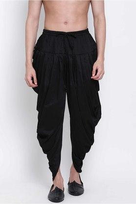 Solid Silk Regular Fit Men's Occasion Wear Cowl Dhoti - Black