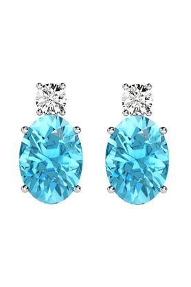 925 Sterling Silver Rhodium Plated Sky Blue Oval Stud Earrings With Screw Back