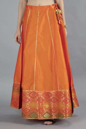 Regular Fit Ankle Length Silk Women's Festive Wear Skirt - Orange