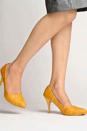 Synthetic Slip-on Women's Casual Wear Pumps - Yellow