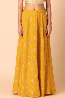 Regular Fit Full Length Georgette Women's Casual Wear Kalidar Lehenga Skirt - Yellow