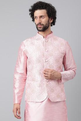 Embroidered Polyester Blend Regular Fit Mens Nehru Jacket - Pink