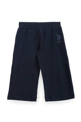 Solid Cotton Regular Fit Girls Track Pants - Navy