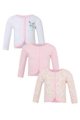 Girls Round Neck Floral Print Dot Pattern and Solid Tee - Pack of 3 - Multi
