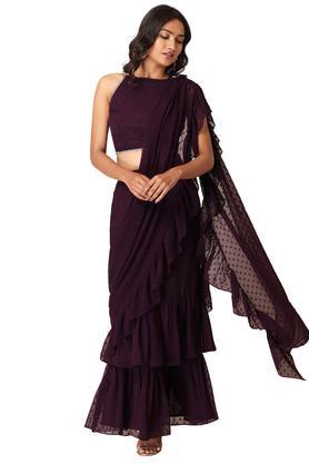 Regular Fit Full Length Chiffon Womens Fusion Wear Skirt - Purple