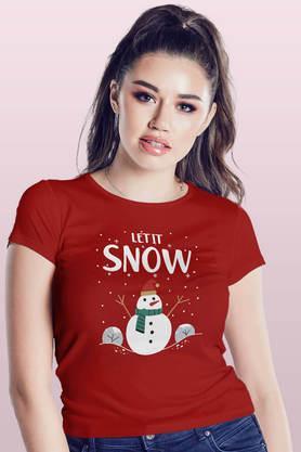 Let it Snow Round Neck Womens T-Shirt - Red