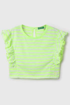 stripes-polyester-round-neck-girls-t-shirt---green