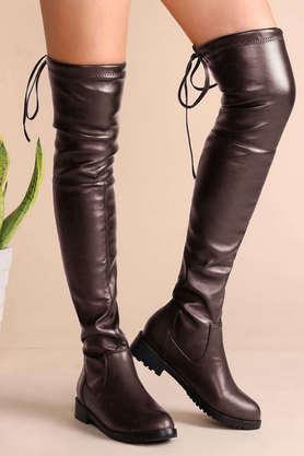 synthetic-slipon-girls-casual-boots---brown