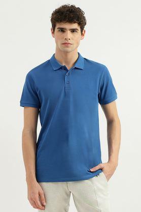 Solid Cotton Polo Men's T-Shirt - Blue