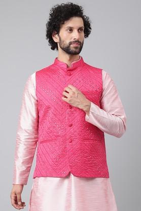 Embroidered Polyester Blend Regular Fit Mens Nehru Jacket - Pink