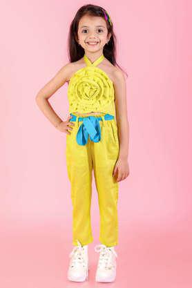 Solid Cotton Regular Fit Girls Co-Ord Set - Yellow