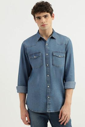 Solid Cotton Regular Fit Men's Casual Shirt - Blue