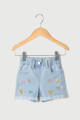 Embroidered Cotton Regular Fit Infants Shorts - Ice