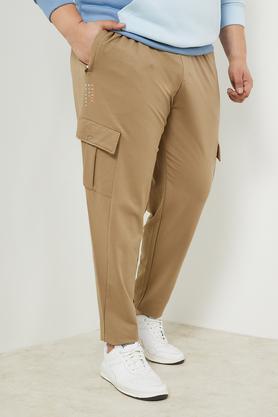 plus-size-solid-cotton-blend-ankle-length-men's-jogger-with-cut-and-sew-panel---natural