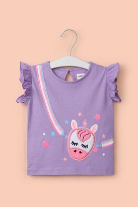 Printed Cotton Round Neck Infant Girl's T-Shirt - Lilac
