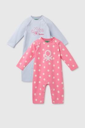 Printed Cotton Infant Girls Rompers - Light Pink