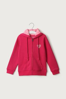 Solid Cotton Blend Hood Girls Sweatshirt - Dark Pink