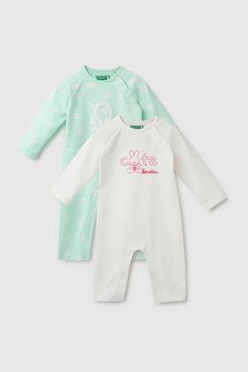 Printed Cotton Infant Girls Rompers - Mint