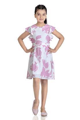 Printed Polyester Round Neck Girls Casual Wear Dress - Pink