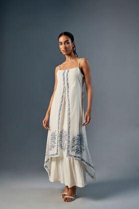 printed-square-neck-cotton-women's-gown---white