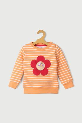 Stripes Cotton Regular Fit Infant Girls Sweatshirt - Orange