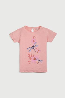 Graphic Cotton Regular Fit Girls T-Shirt - Peach