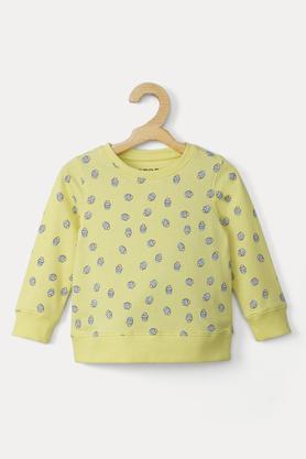 Printed Cotton Round Neck Girls Sweatshirt - Yellow