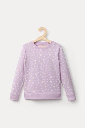 Printed Cotton Round Neck Girls Sweatshirt - Lilac