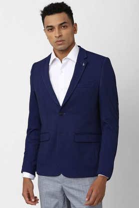 Textured Polyester Super Slim Fit Men's Casual Blazer - Blue