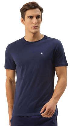 Solid Cotton Regular Fit Men's T-Shirt - Navy