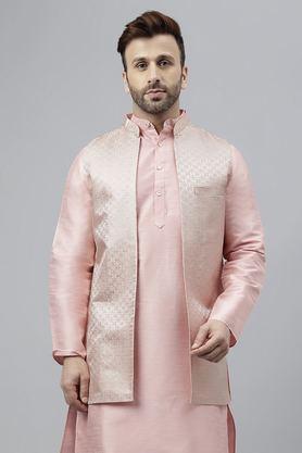 Embroidered Polyester Regular Fit Men's Nehru Jacket - Pink