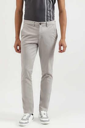 solid-blended-slim-fit-men's-casual-trousers---blue