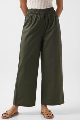 solid-regular-fit-cotton-blend-women's-formal-wear-trouser---olive