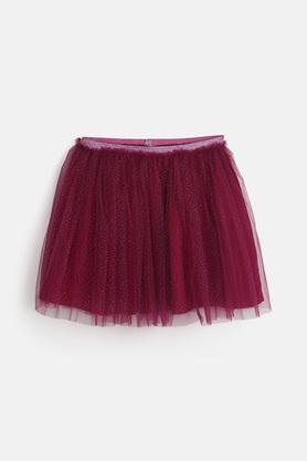 Foil Mesh Regular Fit Girls Skirt - Wine