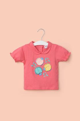Printed Cotton Round Neck Infant Girl's T-Shirt - Coral