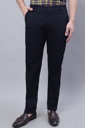 Abstract Cotton Lycra Slim Fit Men's Trouser - Navy